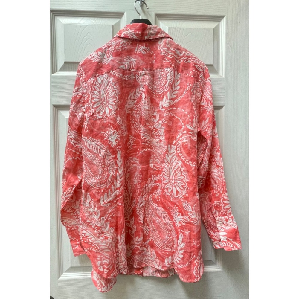 Talbots Women's Large Linen Pink Paisley Boyfriend Long Sleeve Button-Up Shirt - Picture 7 of 15